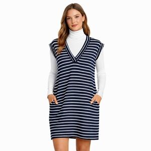 ATM Anthony Thomas Melillo Navy‎ White Stripe Shift Dress Pima Cotton Size Small